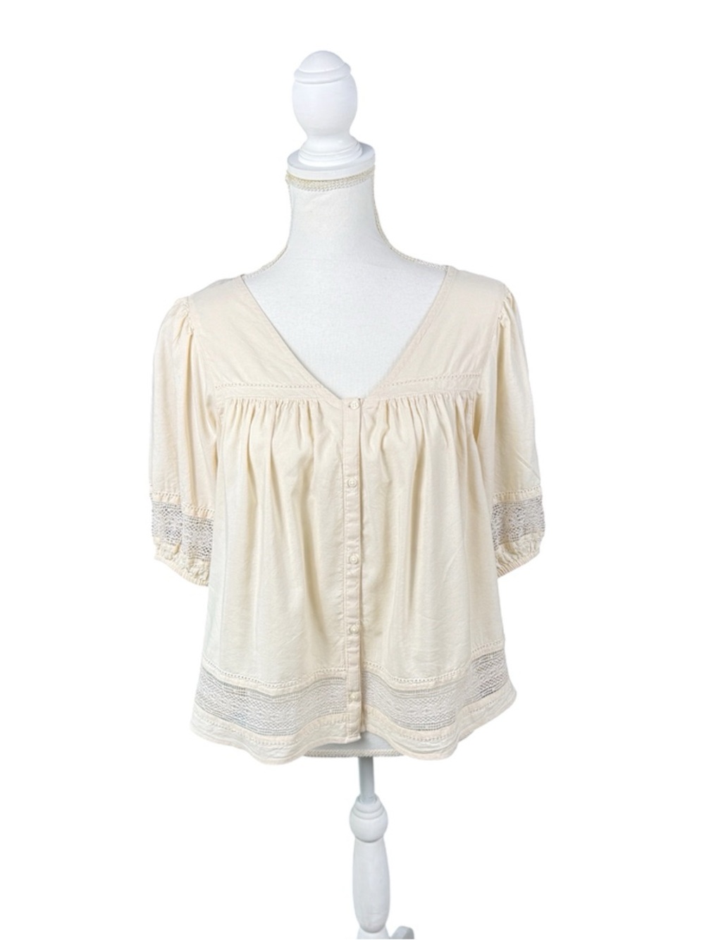 Old Navy Oversized Lace-Trim Button-Front Blouse Cream